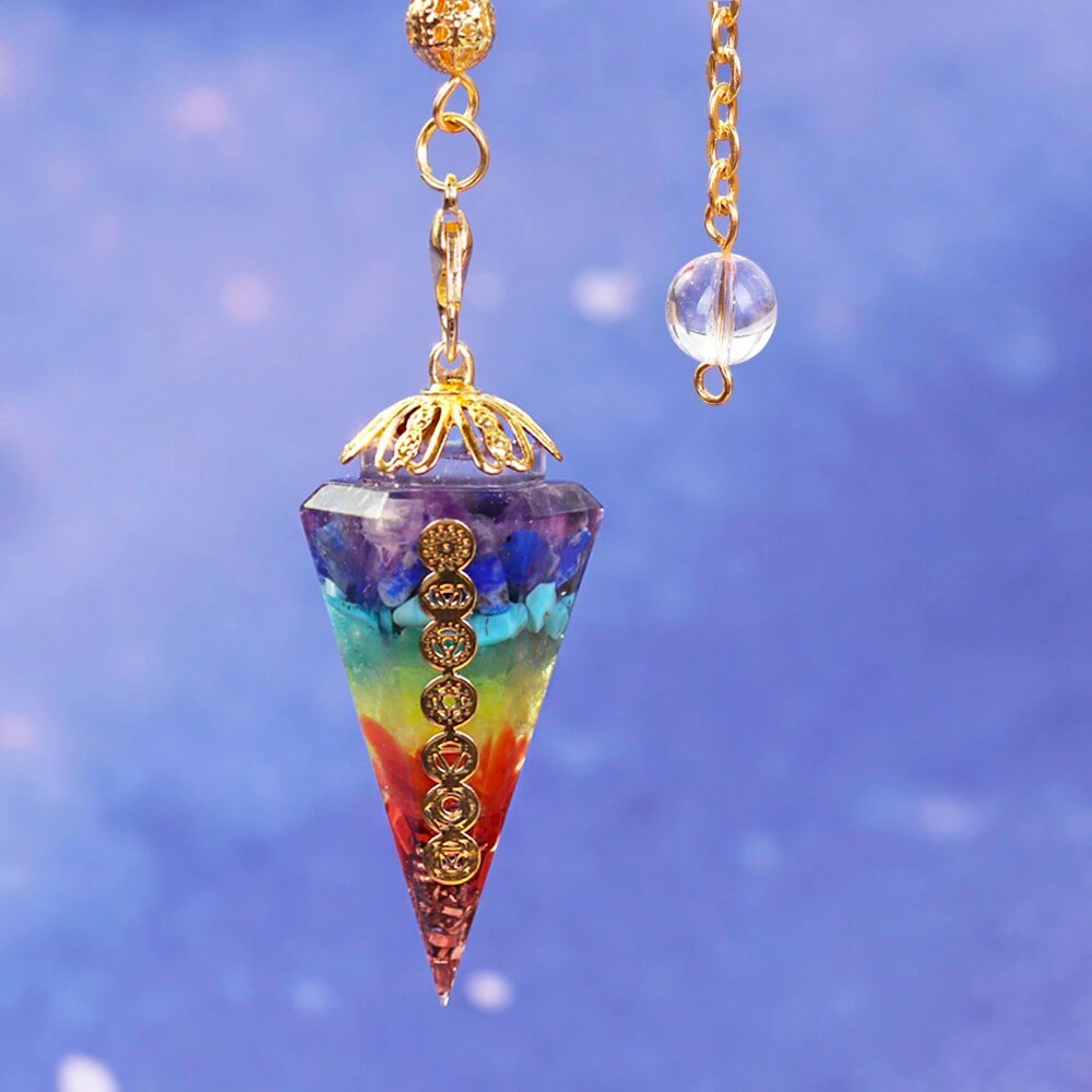 7 Chakra Meditation Pendulum Pendant - Chakra Orgonite