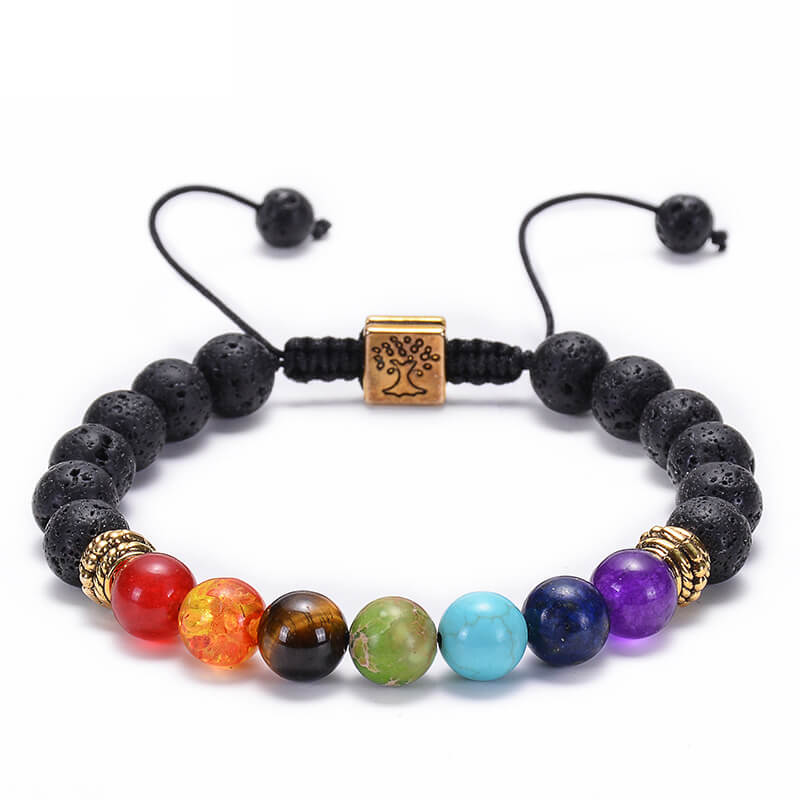 Chakra Balancing Stones & Lava Bead Bracelet With Adjustable Cord ...