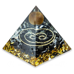 Tiger Eye Crystal Sphere with Obsidian Orgonite Pyramid