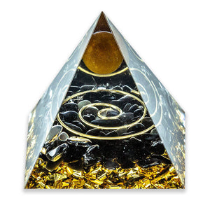 Tiger Eye Crystal Sphere with Obsidian Orgonite Pyramid