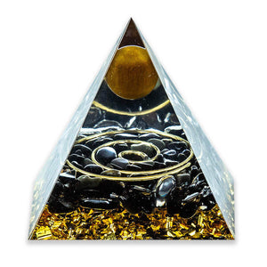 Tiger Eye Crystal Sphere with Obsidian Orgonite Pyramid