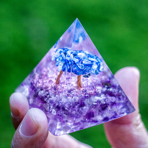 Tree of Life Kyanite With Amethyst Crystal Orgonite Pyramid