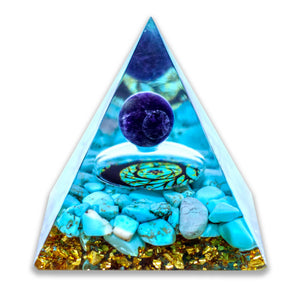 Turquoise With Amethyst Sphere Orgonite Pyramid