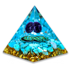 Turquoise With Amethyst Sphere Orgonite Pyramid