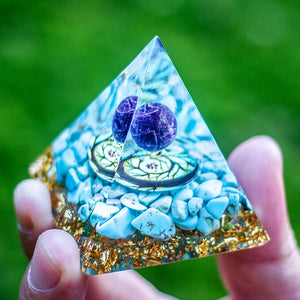 Turquoise With Amethyst Sphere Orgonite Pyramid